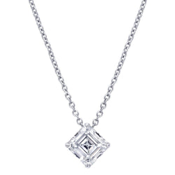 1 carat Asscher Véritable Diamond Collier Pendentif Or Blanc 14K Femmes Bijoux