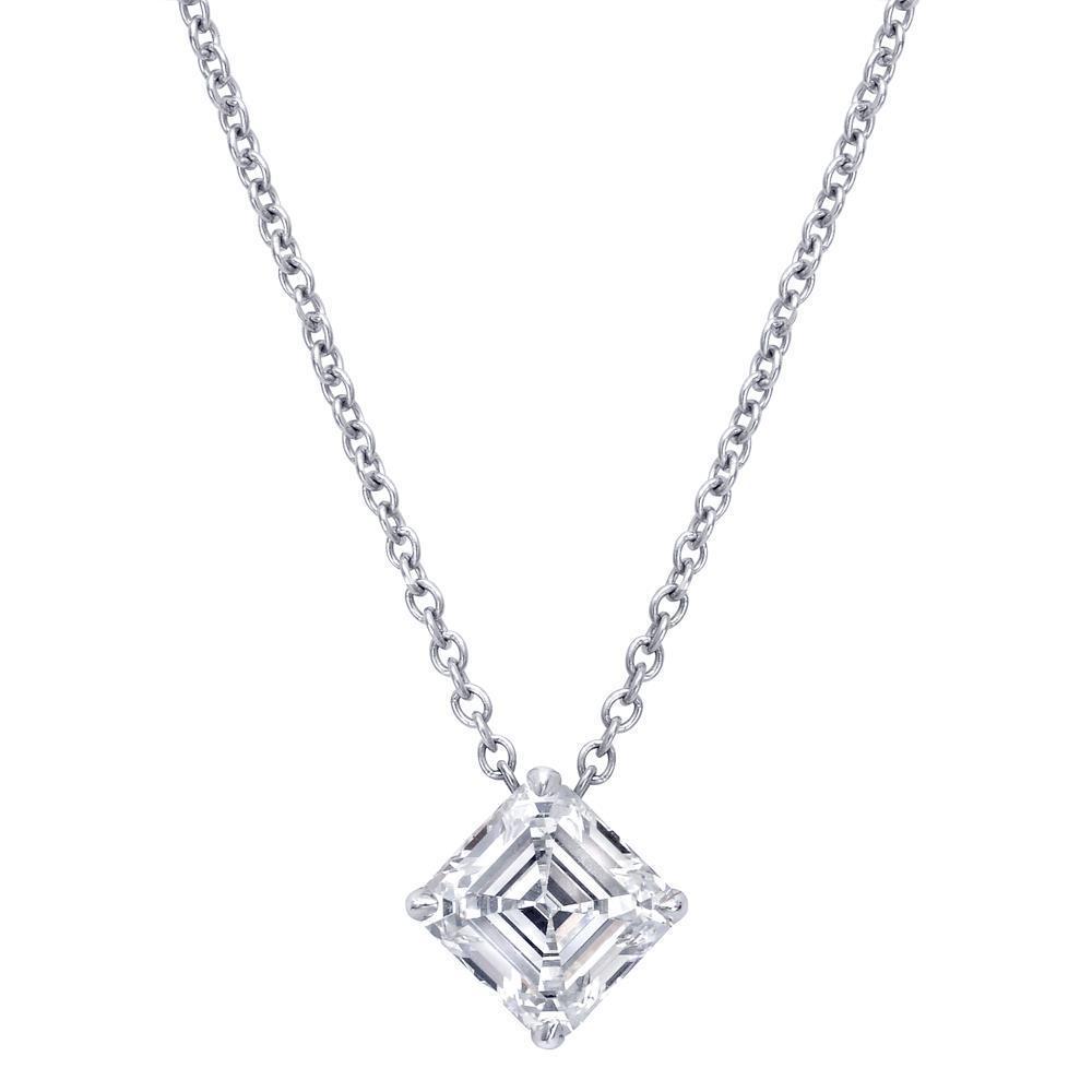 1 carat Asscher Véritable Diamond Collier Pendentif Or Blanc 14K Femmes Bijoux
