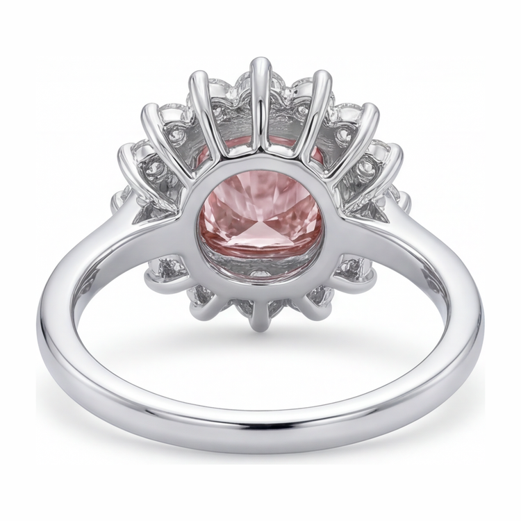Bague de Fiançailles Gemme Rose avec Diamant Coussin de Laboratoire 1 Carat et Halo en Or Blanc 14 Carats