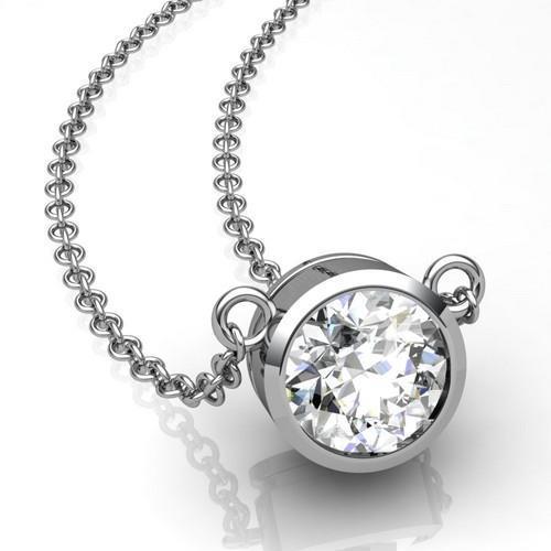 1 carat lunette sertie de Authentique diamants Coupe Ronde collier pendentif or 14K