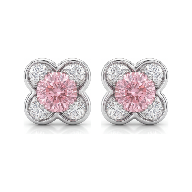Boucles d'oreilles en grappe ronde avec diamants roses de laboratoire 1 carat en Or Blanc 14 carats