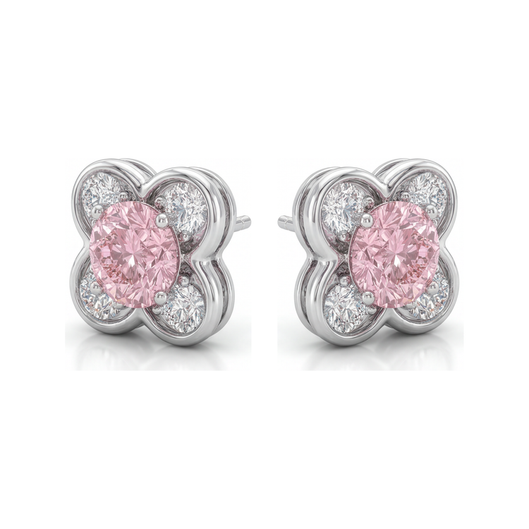 Boucles d'oreilles en grappe ronde avec diamants roses de laboratoire 1 carat en Or Blanc 14 carats
