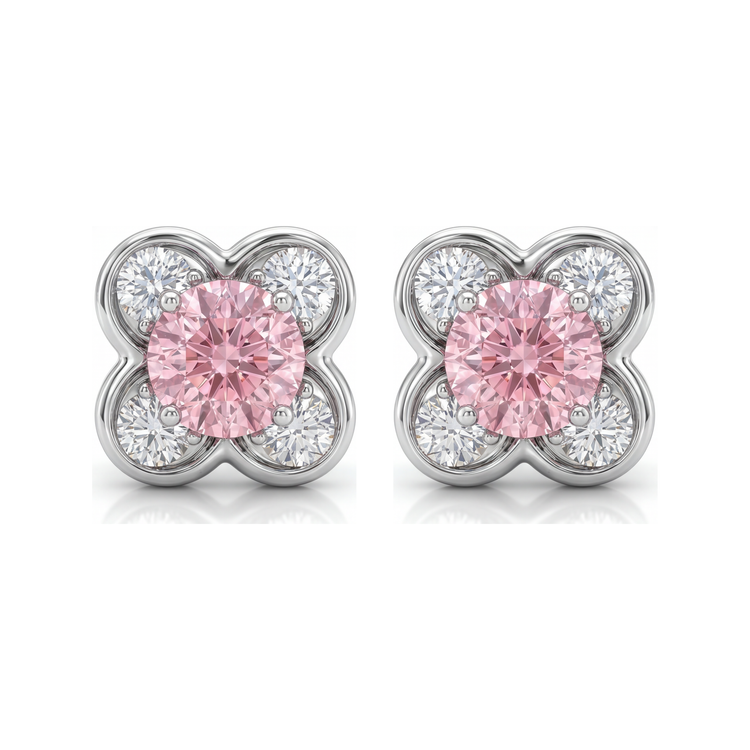 Boucles d'oreilles en grappe ronde avec diamants roses de laboratoire 1 carat en Or Blanc 14 carats