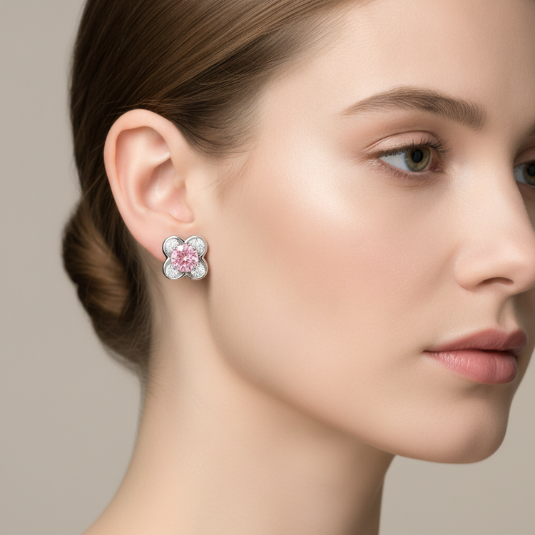 Boucles d'oreilles en grappe avec diamants roses ronds de laboratoire 1 carat en Or Blanc 14 carats