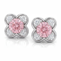 Boucles d'oreilles en grappe avec diamants roses ronds de laboratoire 1 carat en Or Blanc 14 carats