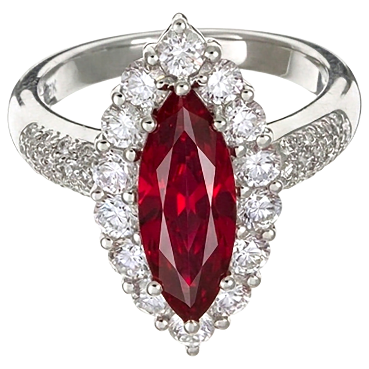 10.50 Ct Rubis Rouge Taille Marquise Avec Diamant Naturels Extraits des Mines ( et non cultivés en laboratoire ) Bague Or Blanc 14K