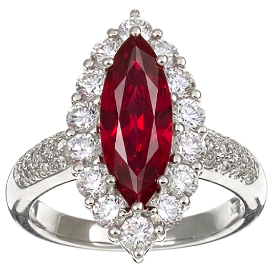 10.50 Ct Rubis Rouge Taille Marquise Avec Diamant Naturels Extraits des Mines ( et non cultivés en laboratoire ) Bague Or Blanc 14K