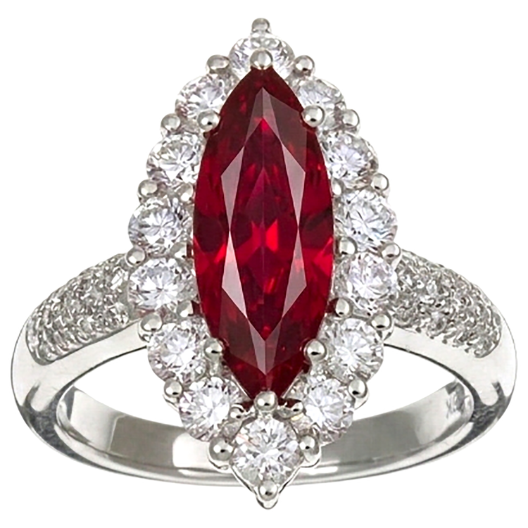 10.50 Ct Rubis Rouge Taille Marquise Avec Diamant Naturels Extraits des Mines ( et non cultivés en laboratoire ) Bague Or Blanc 14K
