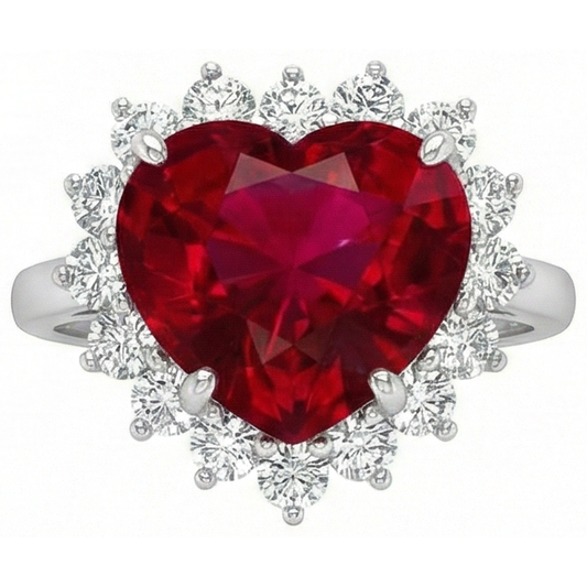 10.75 carats en forme de coeur rouge rubis Aaa avec bague en diamant
