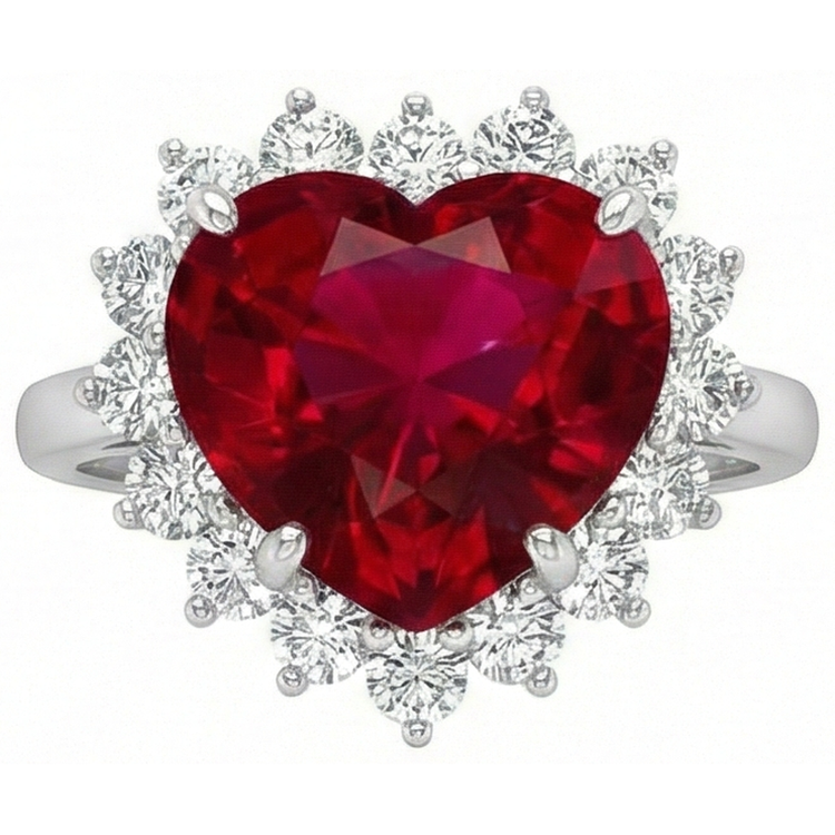 10.75 carats en forme de coeur rouge rubis Aaa avec bague en diamant