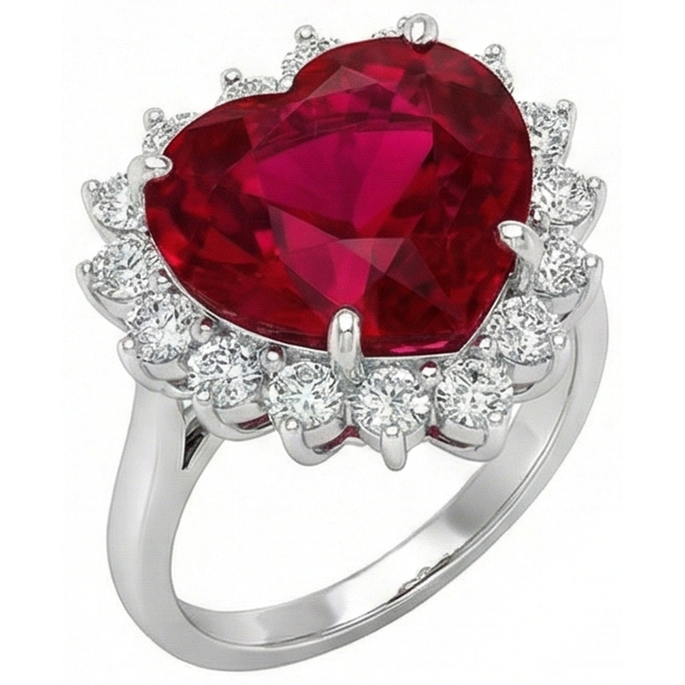 10.75 carats en forme de coeur rouge rubis Aaa avec bague en diamant