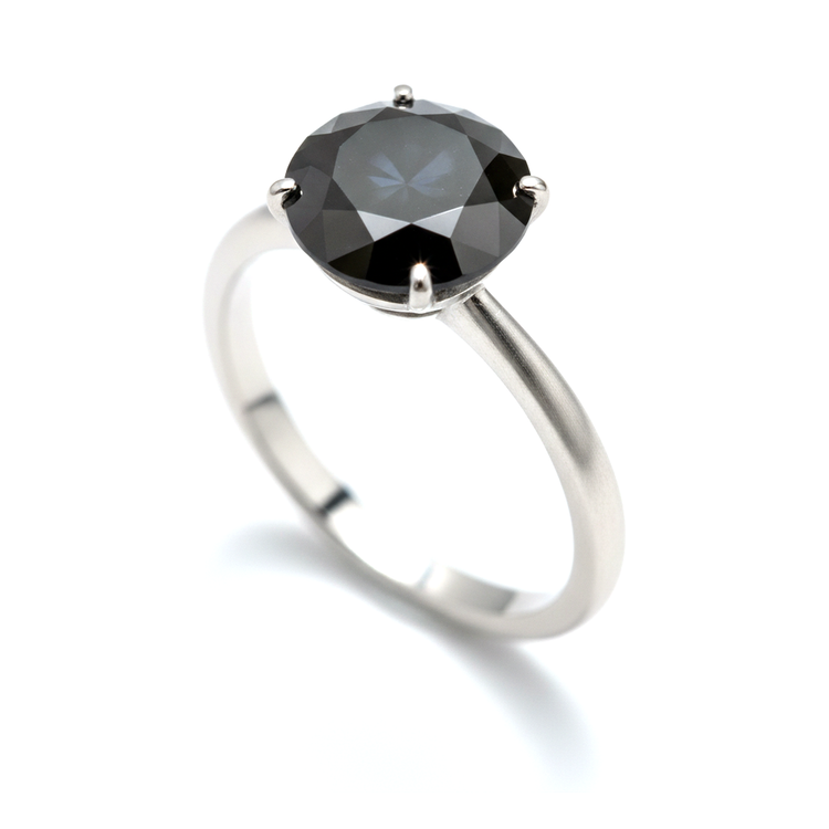 Bague Solitaire Épurée en Diamant Noir Véritable Rond de 5 Carats en Or Blanc 14 carats