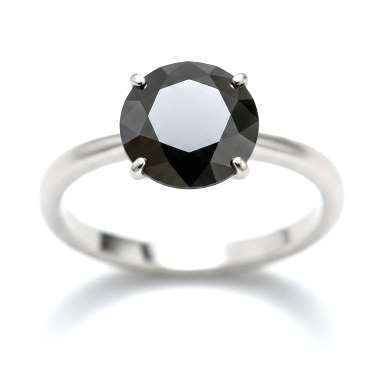 Bague Solitaire Épurée en Diamant Noir Véritable Rond de 5 Carats en Or Blanc 14 carats