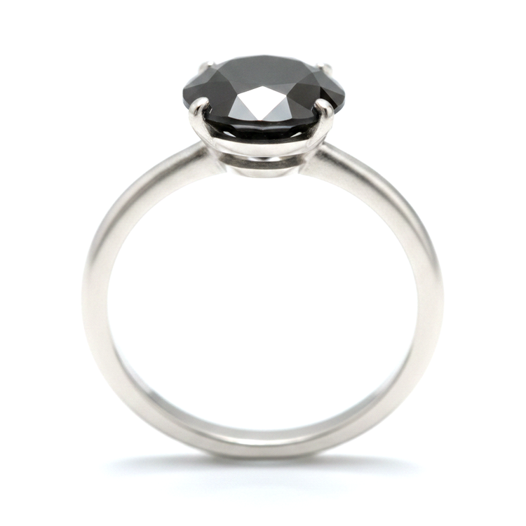 Bague Solitaire Épurée en Diamant Noir Véritable Rond de 5 Carats en Or Blanc 14 carats