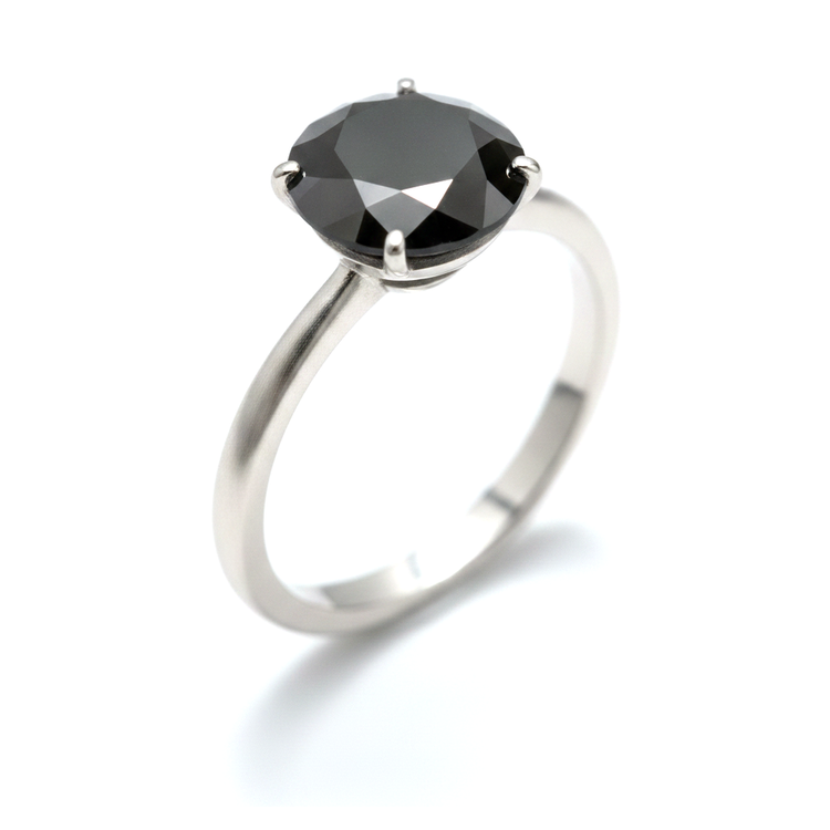 Bague Solitaire Ronde Simple en Diamant Noir Véritable 5 Carats en Or Blanc 14 Carats