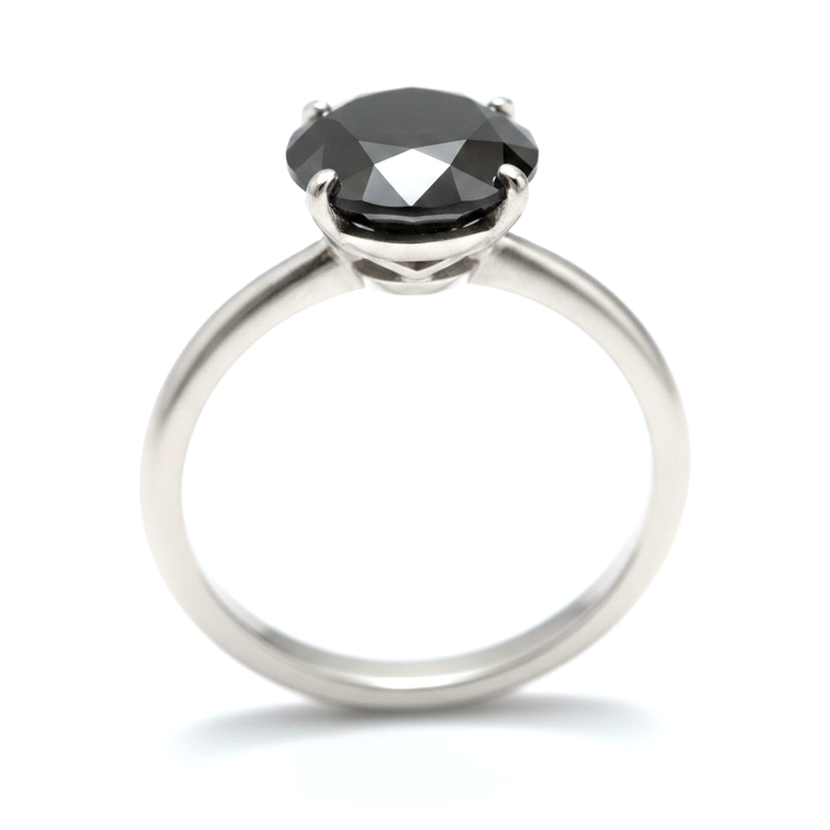 Bague Solitaire Épurée en Diamant Noir Véritable Rond de 5 Carats en Or Blanc 14 carats