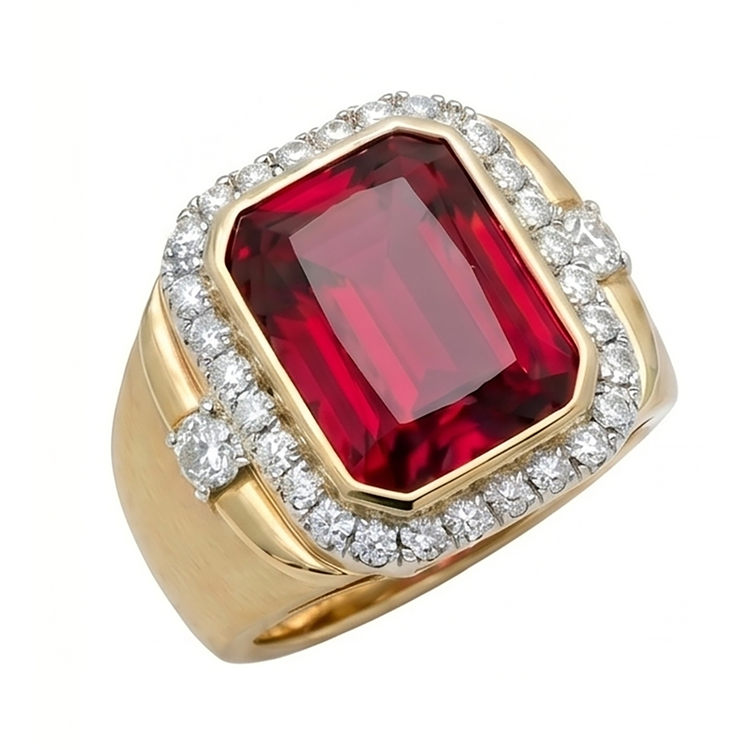 10K Yellow Gold Rubis Birman Bague Homme – 8,5-carats Taille