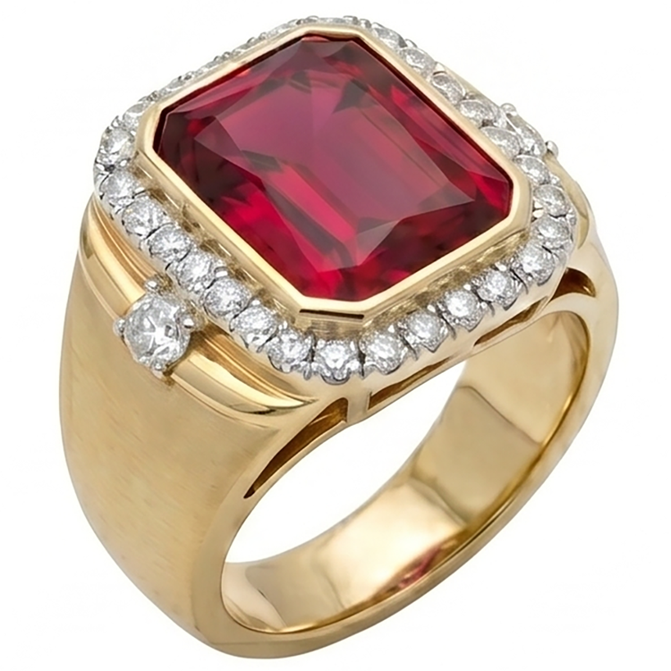 10K Yellow Gold Rubis Birman Bague Homme – 8,5-carats Taille
