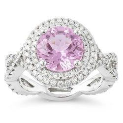 11.10 Carats Bague Kunzite Ronde Et Diamants Or Blanc 14K