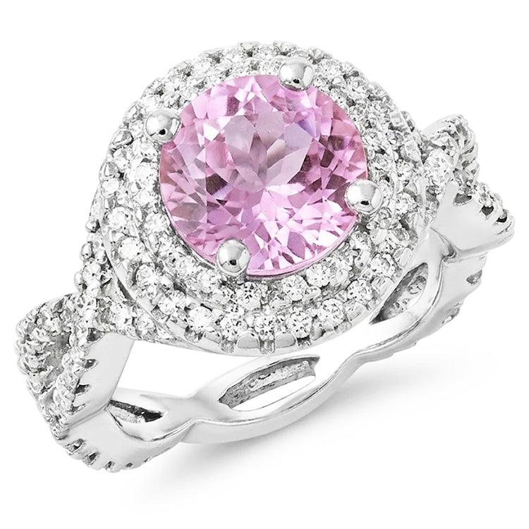 11.10 Carats Bague Kunzite Ronde Et Diamants Or Blanc 14K