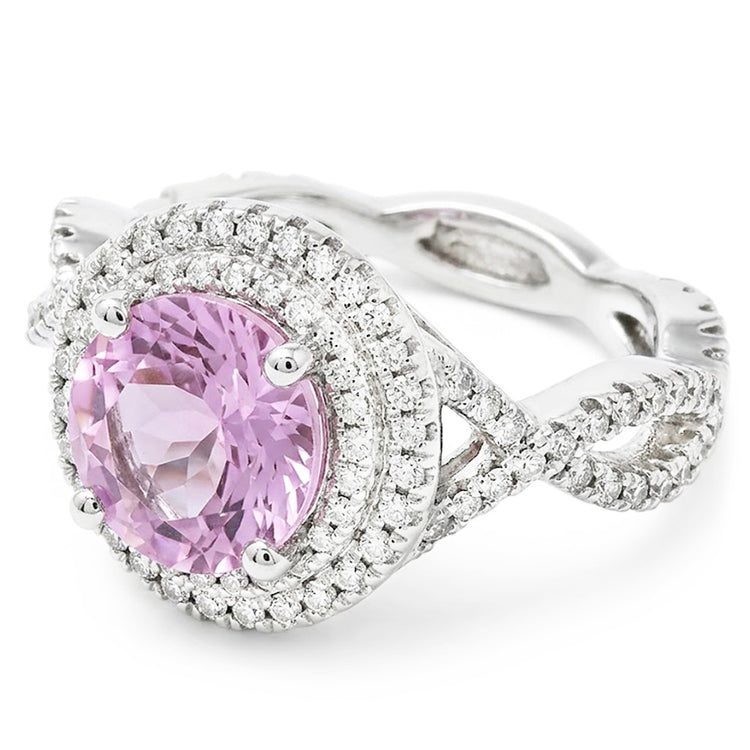 11.10 Carats Bague Kunzite Ronde Et Diamants Or Blanc 14K