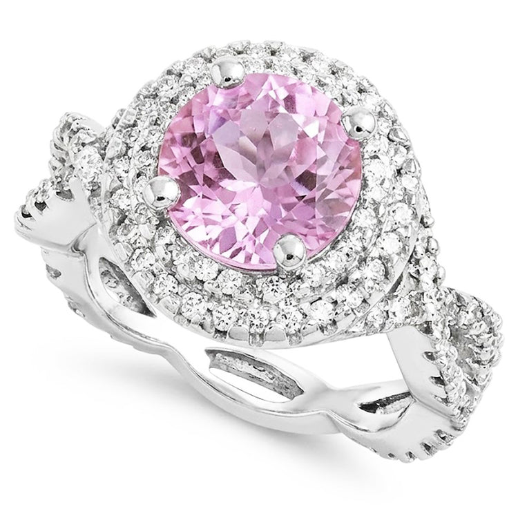 11.10 Carats Bague Kunzite Ronde Et Diamants Or Blanc 14K