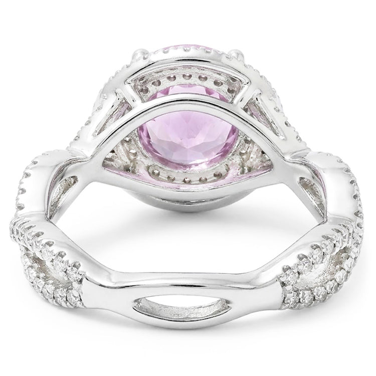 11.10 Carats Bague Kunzite Ronde Et Diamants Or Blanc 14K