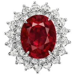 11.75 carats rubis rouge avec diamants bague en or blanc 14K