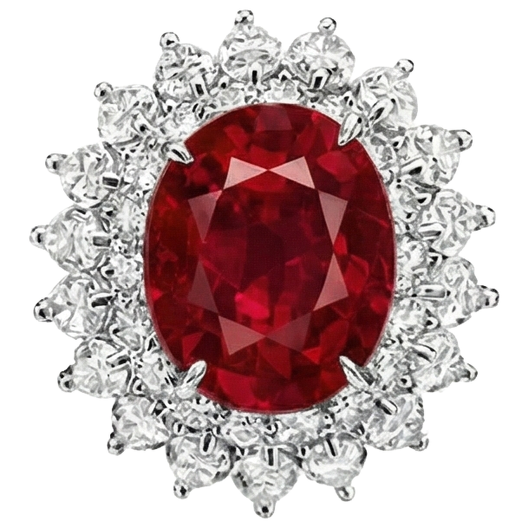11.75 carats rubis rouge avec diamants bague en or blanc 14K