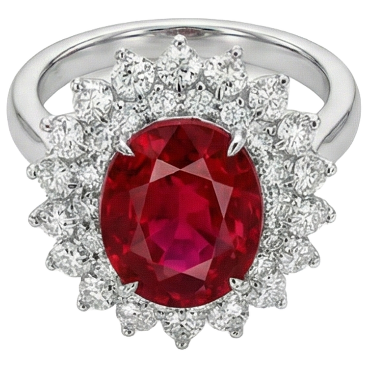11.75 carats rubis rouge avec diamants bague en or blanc 14K