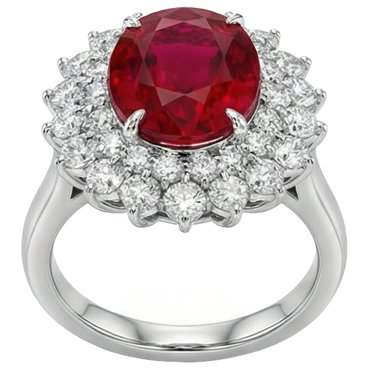 11.75 carats rubis rouge avec diamants bague en or blanc 14K