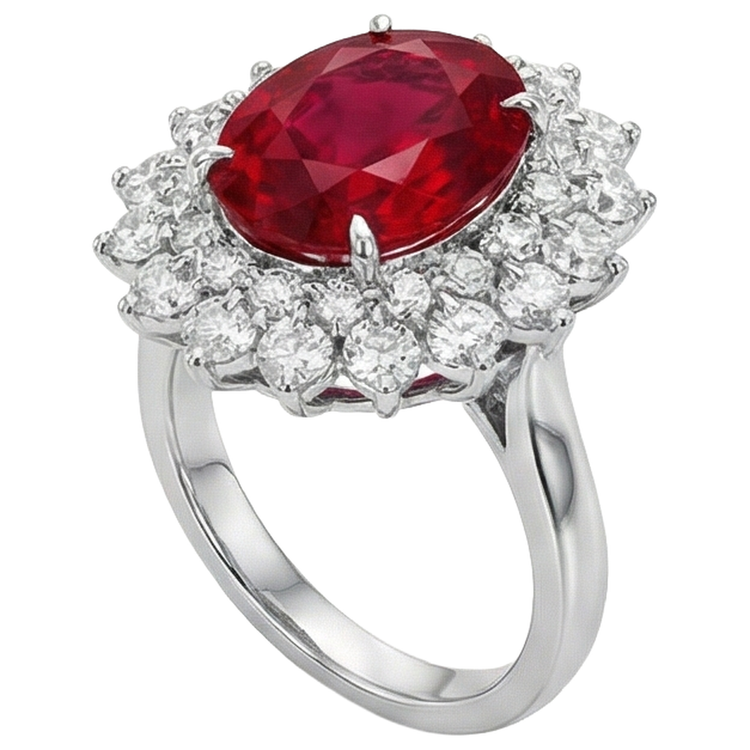 11.75 carats rubis rouge avec diamants bague en or blanc 14K