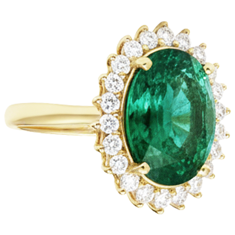11 Carats Ovale Vert Emeraude Avec Bague de Mariage En Or Jaune 14k