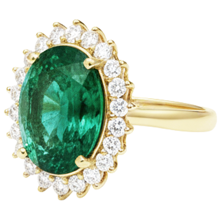 11 Carats Ovale Vert Emeraude Avec Bague de Mariage En Or Jaune 14k