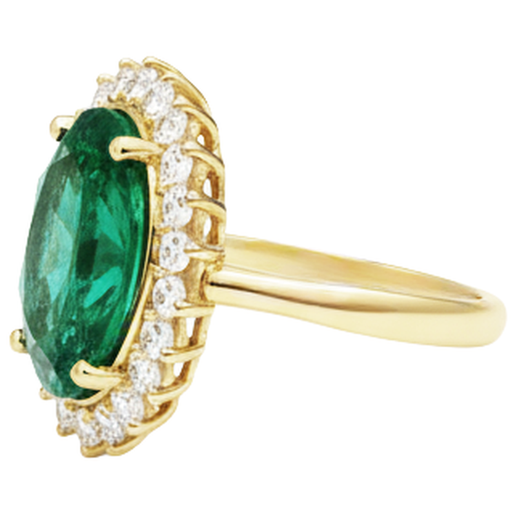 11 Carats Ovale Vert Emeraude Avec Bague de Mariage En Or Jaune 14k