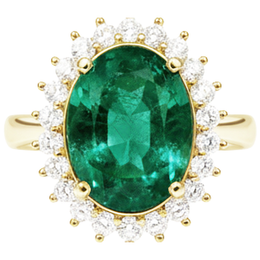 11 Carats Ovale Vert Emeraude Avec Bague de Mariage En Or Jaune 14k