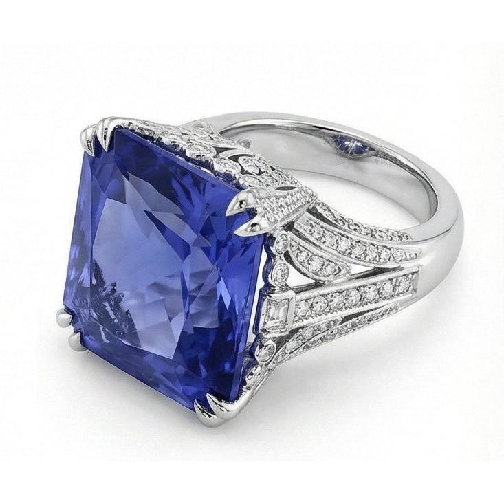11.51 carats coussin Sri Lanka saphir diamant rond bague en or blanc