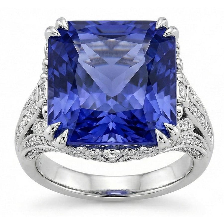 11.51 carats coussin Sri Lanka saphir diamant rond bague en or blanc