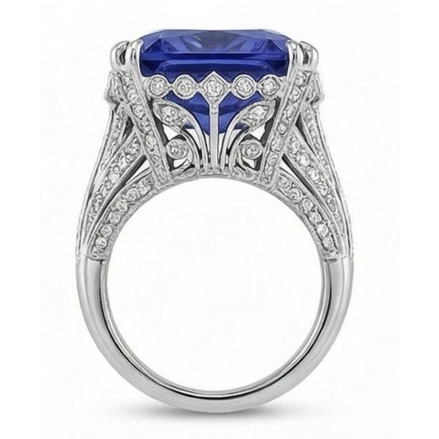 11.51 carats coussin Sri Lanka saphir diamant rond bague en or blanc