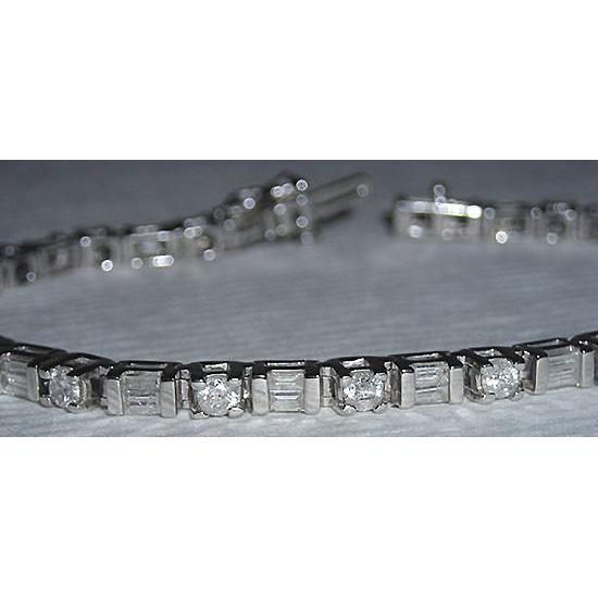 11.40 carats. Bracelet Tennis Réel Diamants WG Baguettes & Diamants Ronds