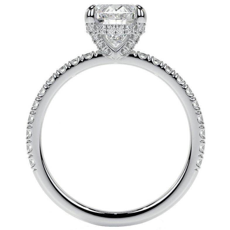 Taille Old Mine Brillant bague en Or 14K Blanc – vue de face