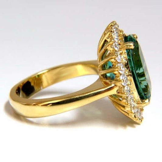 11 Carats Ovale Vert Emeraude Avec Bague de Mariage En Or Jaune 14k