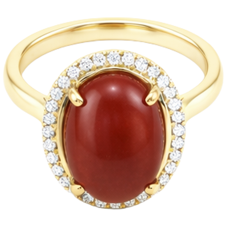 12.50 Carats Corail Rouge Avec Diamants Naturels Extraits des Mines ( et non cultivés en laboratoire ) Alliance Or Jaune 14K