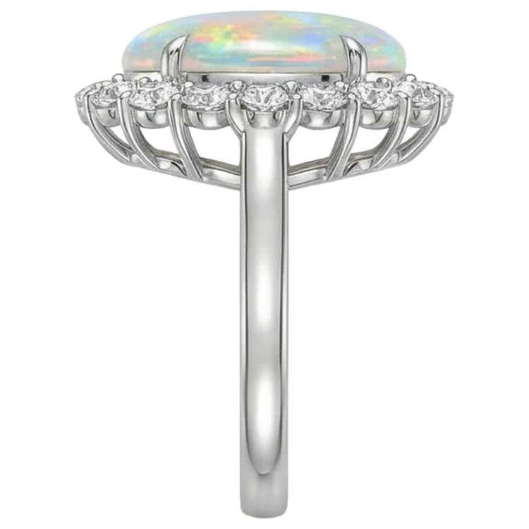 12.50 Carats Opale Et Diamants Naturels Extraits des Mines ( et non cultivés en laboratoire ) Alliance Neuf Or Blanc 14K