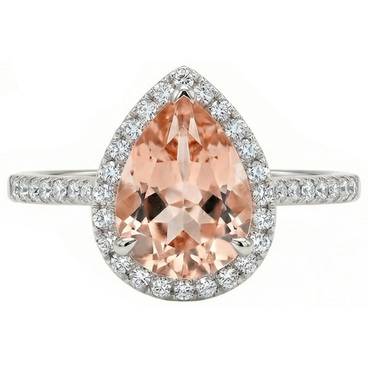 12.50 Ct Poire Morganite Avec Diamants Naturels Extraits des Mines ( et non cultivés en laboratoire ) Bague De Mariage Or Blanc 14K