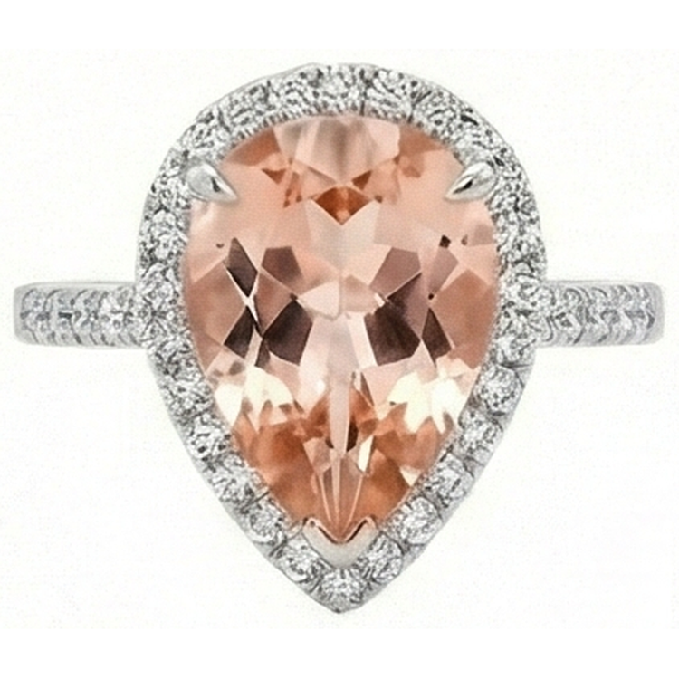 12.50 Ct Poire Morganite Avec Diamants Naturels Extraits des Mines ( et non cultivés en laboratoire ) Bague De Mariage Or Blanc 14K
