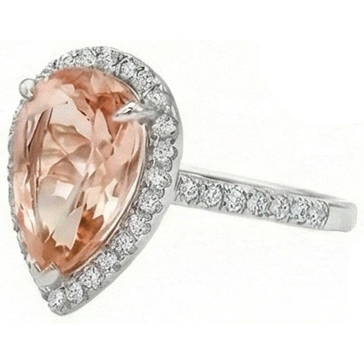 12.50 Ct Poire Morganite Avec Diamants Naturels Extraits des Mines ( et non cultivés en laboratoire ) Bague De Mariage Or Blanc 14K