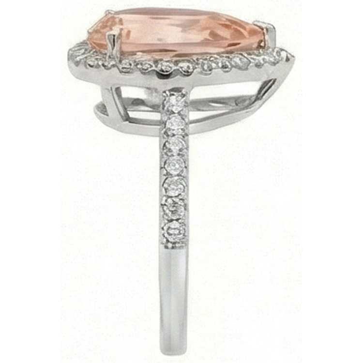 12.50 Ct Poire Morganite Avec Diamants Naturels Extraits des Mines ( et non cultivés en laboratoire ) Bague De Mariage Or Blanc 14K
