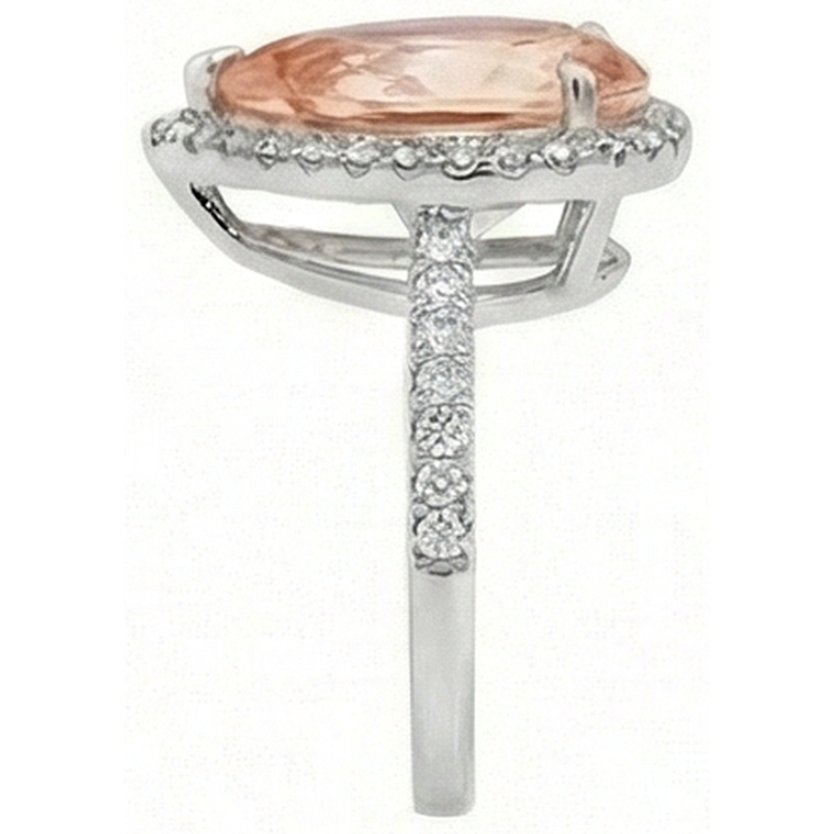 12.50 Ct Poire Morganite Avec Diamants Naturels Extraits des Mines ( et non cultivés en laboratoire ) Bague De Mariage Or Blanc 14K