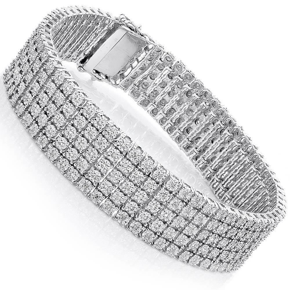 12 Carats Coupe Ronde Hommes Naturel Diamant Bracelet Or 14K Bijoux